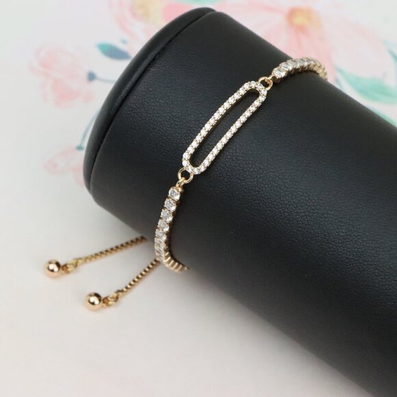 Elegant Rose Gold A-Bracelet with Sparkling Cubic Zirconia Accents, XPAB0649 - Picture 6 of 12